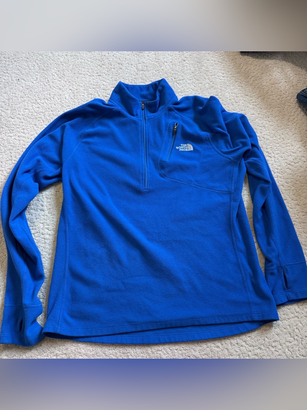 The North Face Men’s Fleece Quarter Zip Pullover Medium Blue Thumbholes Pocket